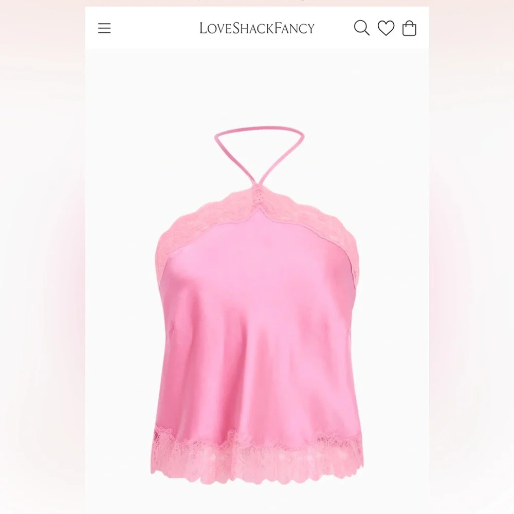 NWT. LoveShackFancy pink Rivier satin halterneck Top - Picture 2 of 12